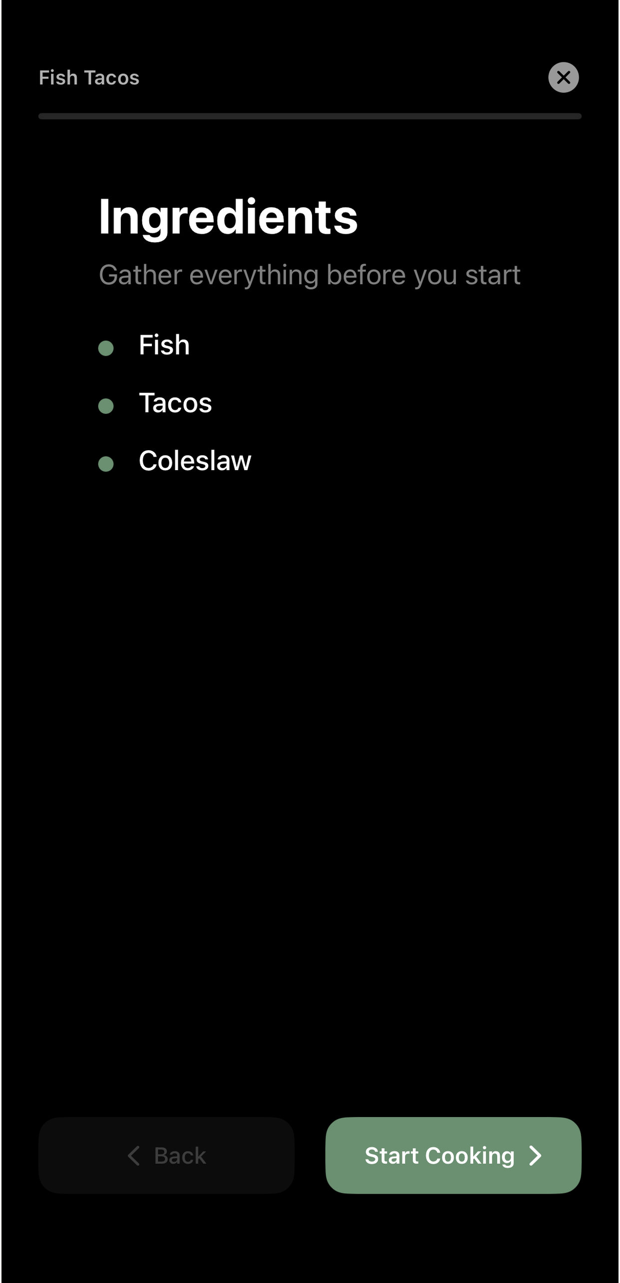 Cooking mode — step by step, screen stays on
