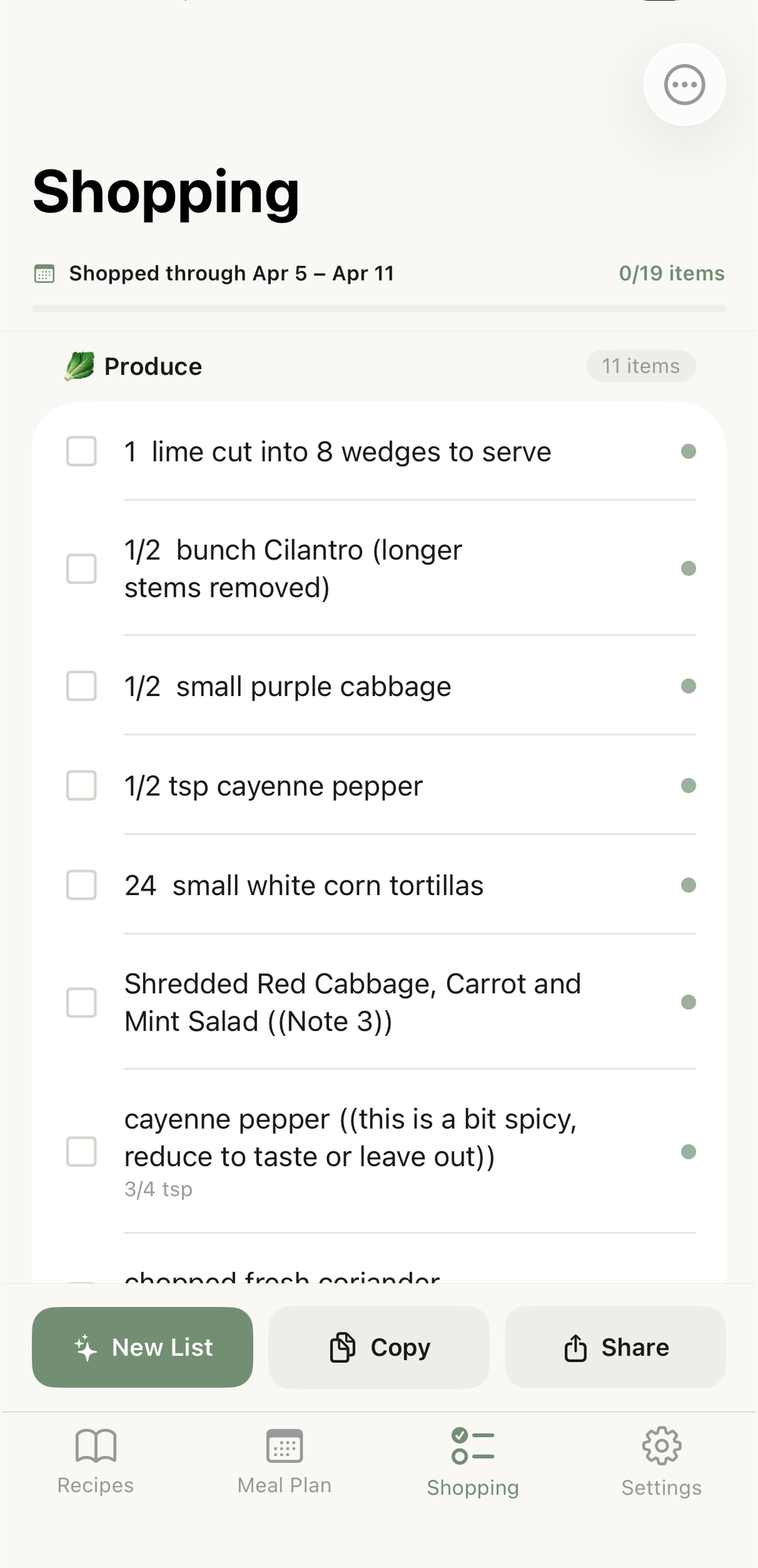 STOCK Shopping List — auto-generated from your meal plan